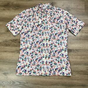 VTG Blouse Size M Granny Bow Button Down Shirt Floral Print White Multicolor